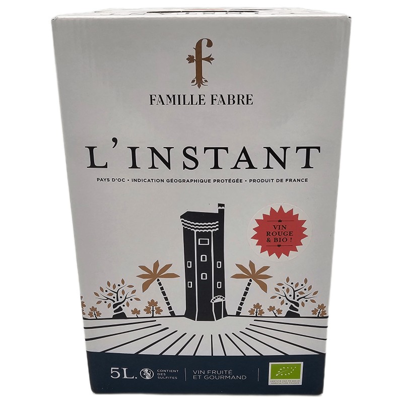 FAMILLE FABRE "L'INSTANT" IGP PAYS D'OC ROUGE BIO BIB 5 L CRD - Vin Rouge Biologique de Qualité