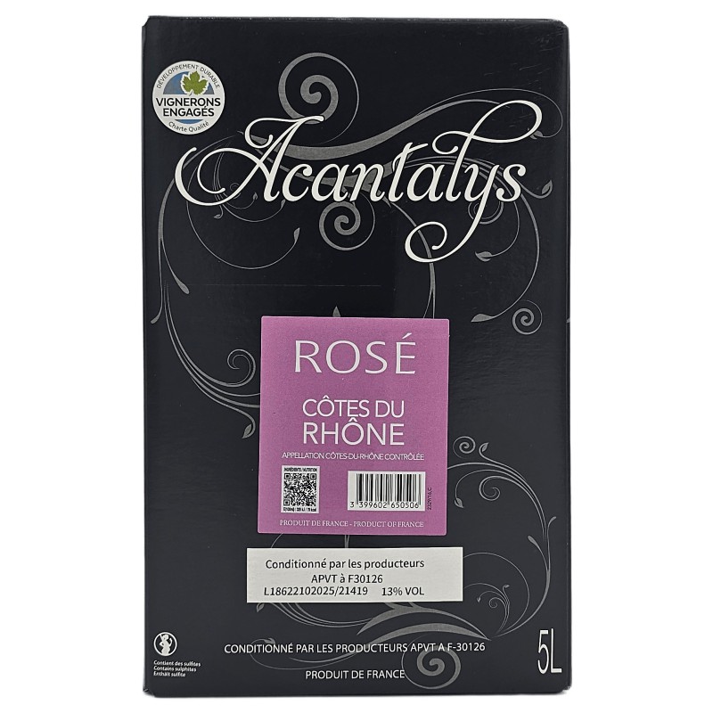 Les Vignerons De Tavel - Cotes Du Rhone Rose Acantalys Bib 5 Litres - Rosé Wine 75cl