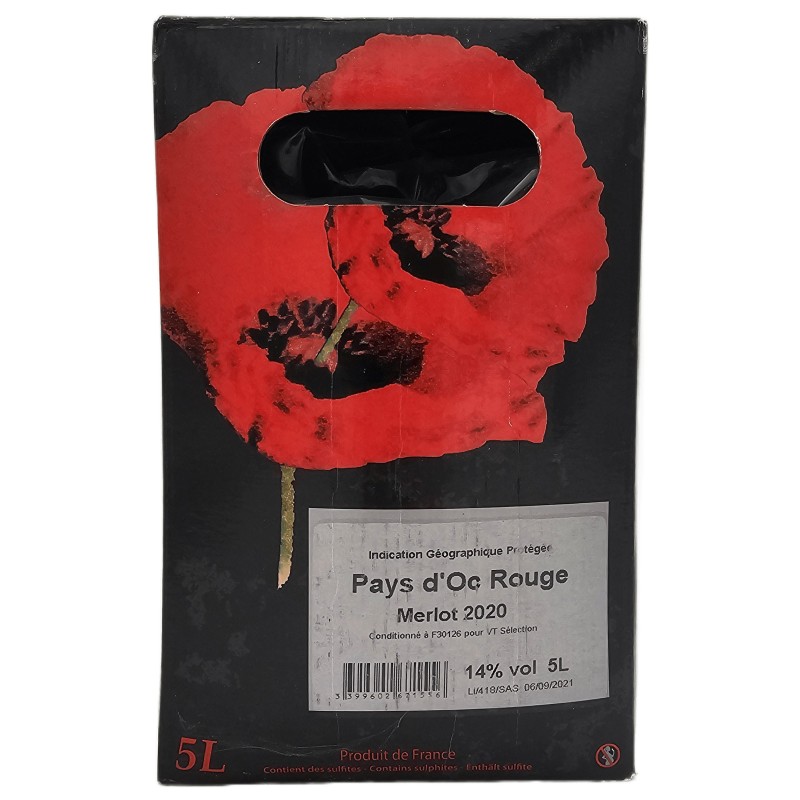 Les Vignerons De Tavel - Igp Pays D'oc Merlot Rouge Bib 5 Litres - Red Wine 5L Bag-in-Box