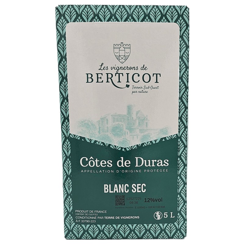 Les Vignerons De Berticot Cotes De Duras - Bib 5 Litres - White Wine 5L Bag-in-Box